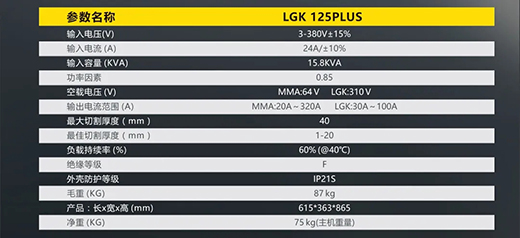 尊龙在线登录LGK125PLUS等离子切割机参数